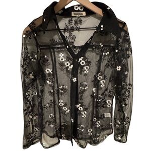 EUC Amber Skies Med. Embroidered Sheer Blouse